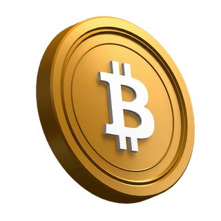 Slanted Bitcoin (BTC) coin within the hero section design